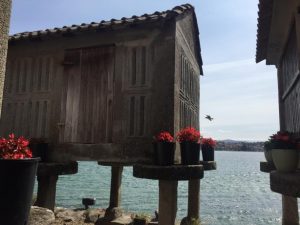 Hórreos al lado del mar en Combarro