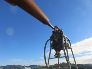 Luz Picos encaramada al Monumento al Voyeur
